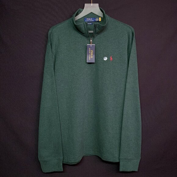 POLO RALPH LAUREN Luxury Quarter Zip Cotton Pullover Sweater LARGE Green NWT - Picture 1 of 5